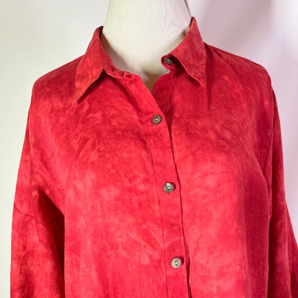 Chico's Design Size 2 (L) Mottled Red Button-Up Shirt 3/4 Sleeves - Picture 8 of 9